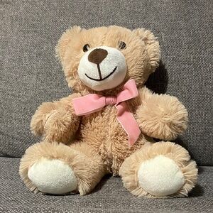 Adorable Tan Teddy Bear with Pink Bow